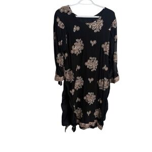 Black Embroidered Mirror Tunic Dress Boho Indie Festival Ethnic